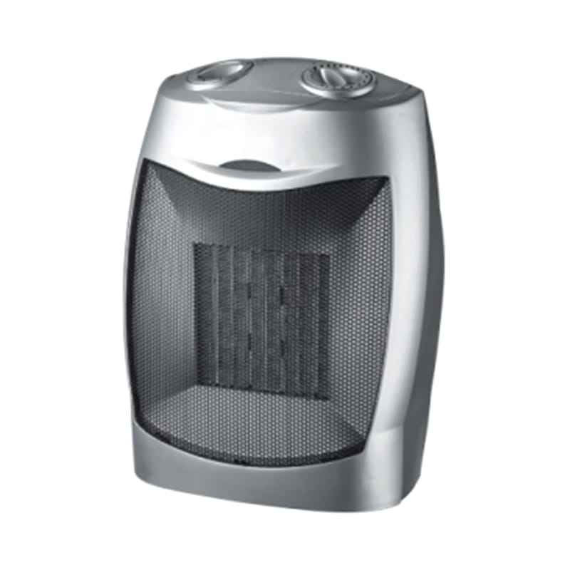 Sølv PTC keramisk elektrisk ventilator med justerbar termostat og tip-over switch